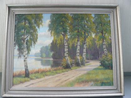 Landschaftbild Öl auf Leinen Birken am See