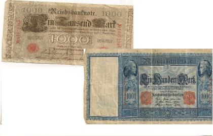 Reichsmark 100 RM - 1000 RM 21. April 1910. Sehr selten 100 Jahre alt