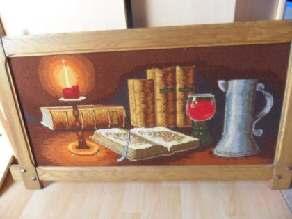 Handgestickter Gobelin mit Eiche Holzrahmen